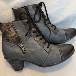 EUC Remonte Lace Up Gray/Blue Ankle Boots w/Side Zipper Women’s US 8/EU 39